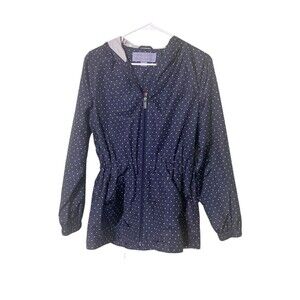 Laura Scott Jacket Womens Small Blue Polk A Dot Lightweight Full Zip Hooded